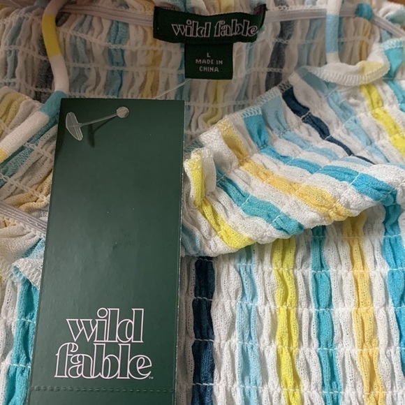 2/$30 WILD Fable Target Turquoise Striped Smocked Peplum Camisole Size Large - Picture 11 of 12